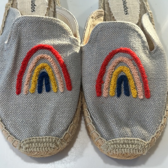 Soludos Rainbow Bright Embroidered Flat Espadrilles Chambray Blue Tan Jute 6.5 - Picture 4 of 6